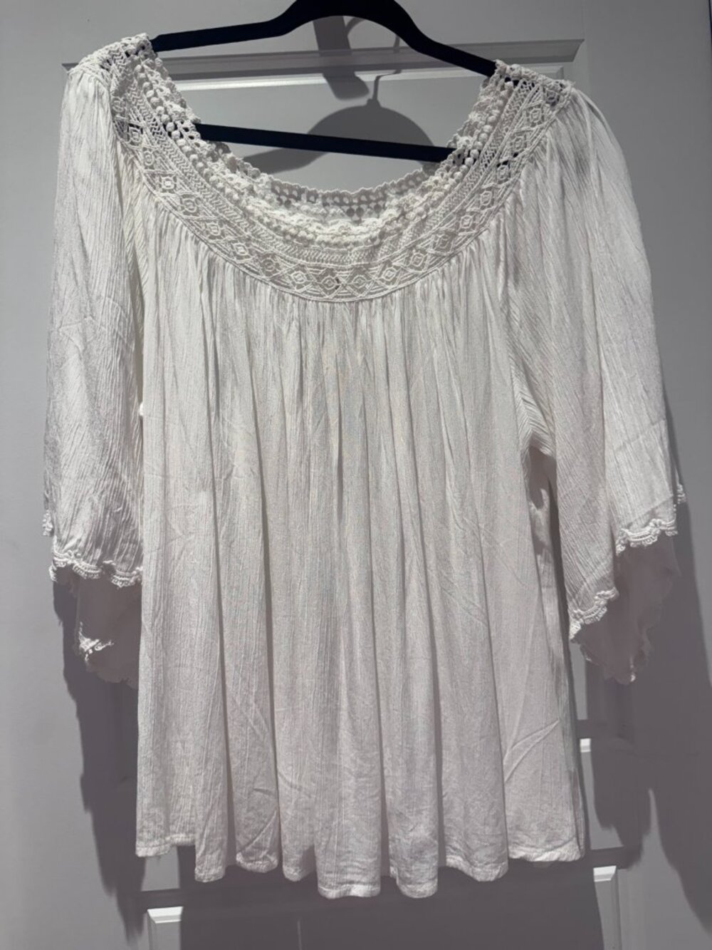 By Anthropologie White Crochet Lace Peasant Blouse Boho Top XL